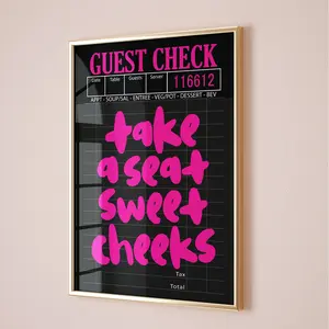 MIRRO Guest Check Prints Trendy Wall Art Hot Pink And Black Aesthetic Poster Preppy Wall Art Decor Retro Bar Cart Art Trendy Pink Poster NO FRAME
