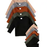 Boys' Casual Waffle Knit Long Sleeve Top & Pants Set, Soft Comfortable Plain Color, 10-Piece, Perfect for Daily Wear