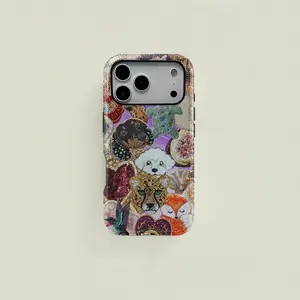 Purple Bohemian style colorful animal beaded patchwork protective case, sturdy and durable 2-in-1 case, compatible with iPhone 17/16/15/14/13/12/11 Pro Max/Plus/Pro, Samsung Galaxy S25/S24/S23 Ultra series, simple and stylish phone case.