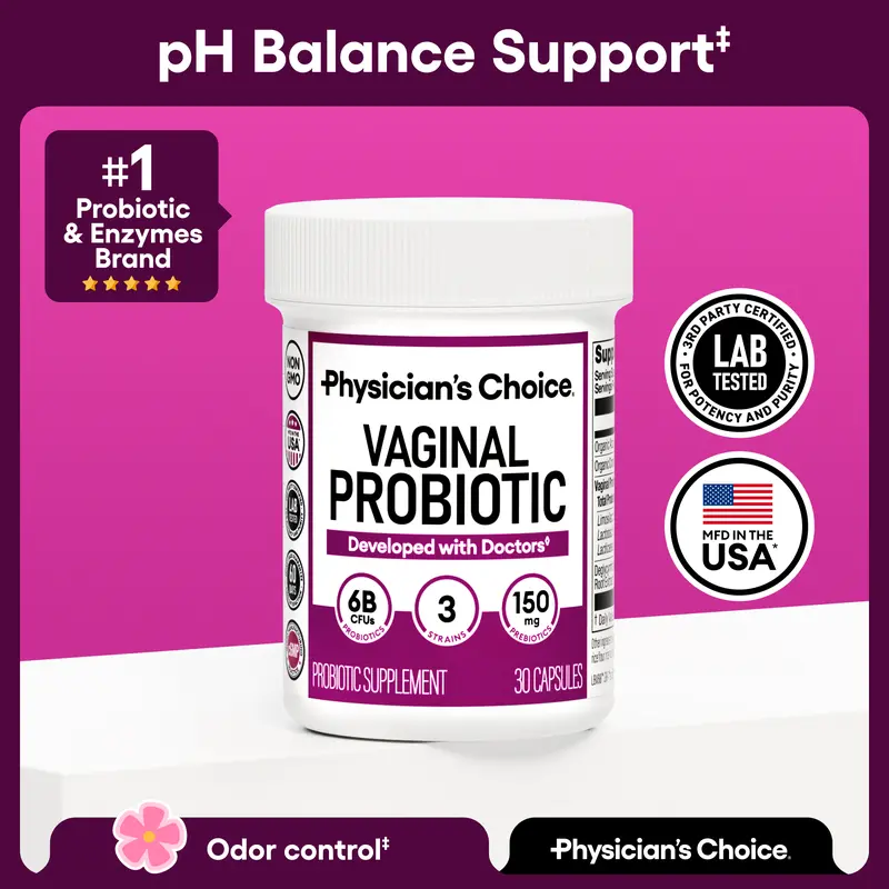 Physician's Choice Vaginal Probiotic - Odor Control, pH Balance & Daily Feminine Health Support with Cranberry and Prebiotics for Women