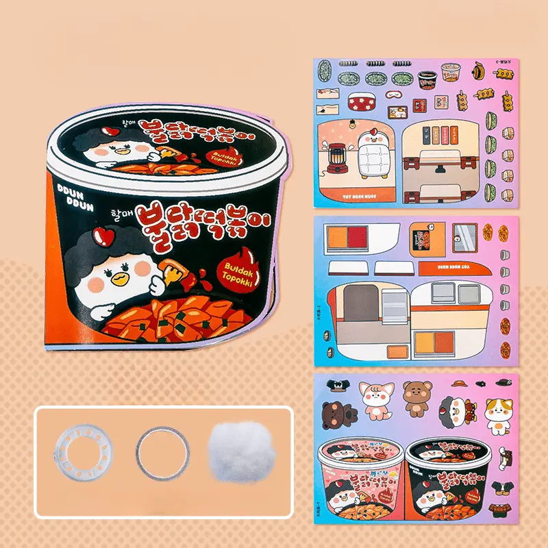 6pcs 3D DIY Quiet Book Pre-Cut Paper Craft Kit for Children - Themed Sets Including Bakery, Waffle Maker, Hamster Caretaker, Korean Fried Chicken, Turkey Noodle, Spicy Stir-fried Rice Cake for Creative Play & Education, 3D Diy Quiet Books