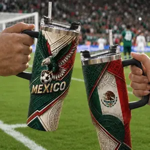 Mexico Soccer Tumbler 40oz With Handle, Mexican Flag Football Fan Cup, Soccer Lover Gift, Game Day Travel Mug