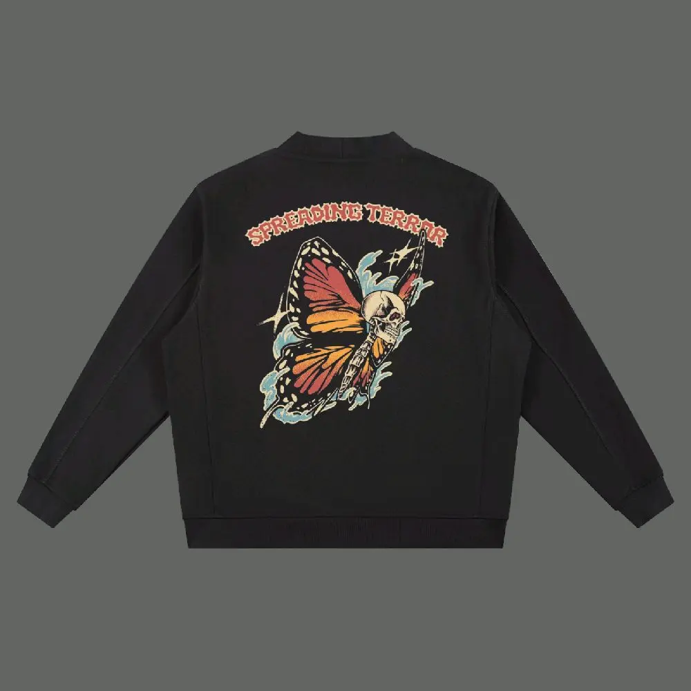 Essential Heavyweight Cardigan with Gothic Butterfly Graphic Design for Adult Women - Stylish & Comfortable