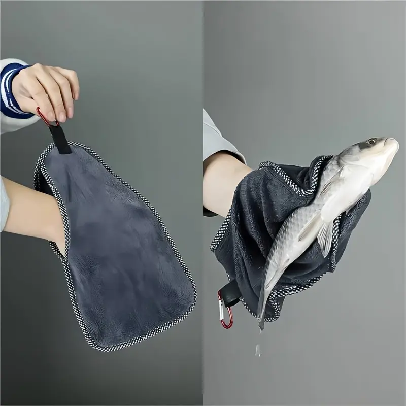 Fishing towel: Keep your hands clean when handling fish. Featuring a thickened design, it can be used as a fishing towel, hand towel and portable towel. It comes with a buckle and has a quick-drying property, making it ideal for fishing
