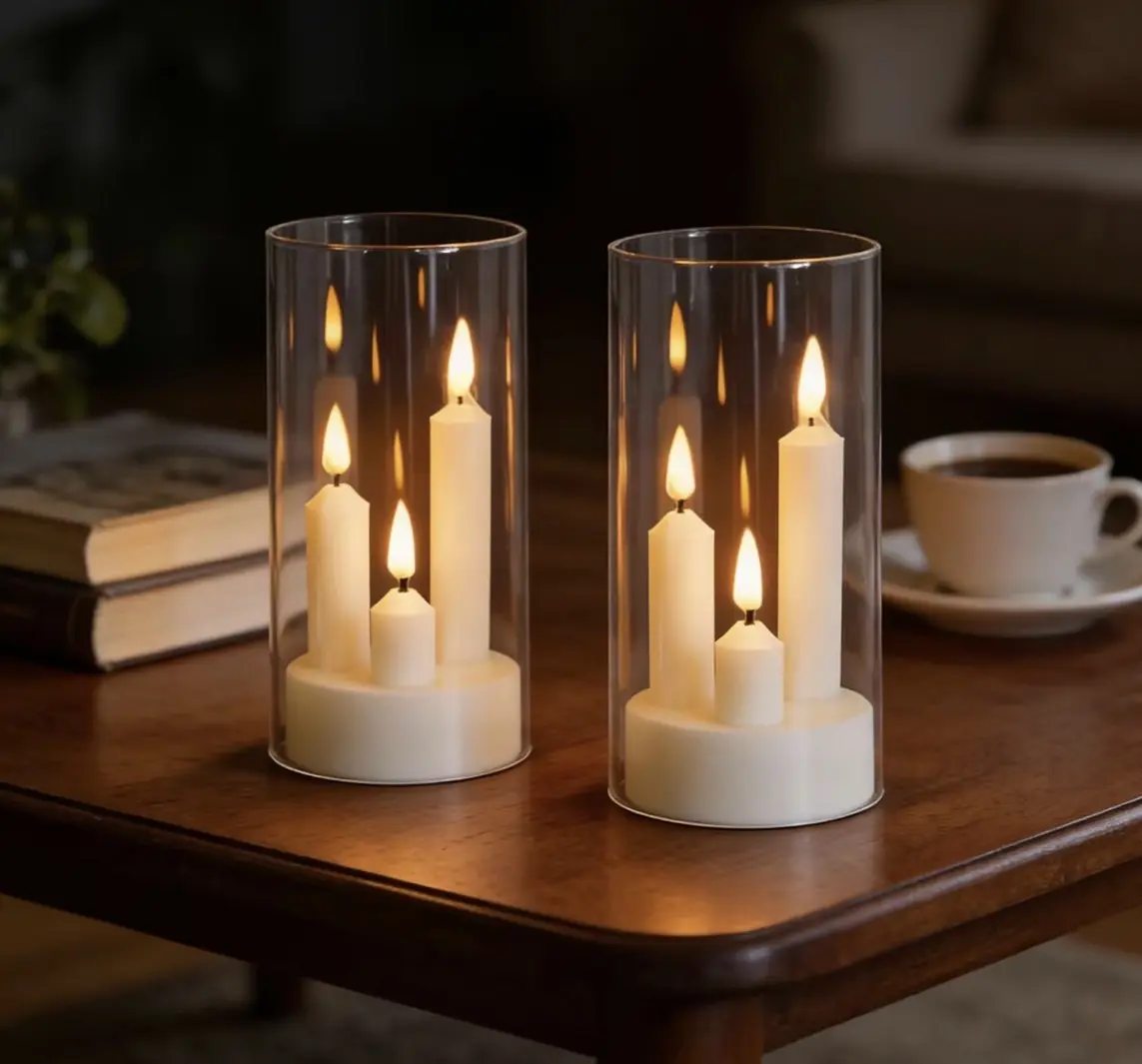 2-Pack Plastic LED Pillar Candle Lights - Battery Operated (Batteries Not Included), Flickering Wicks, Cozy Warm Glow, Holiday Warm Light, Ideal for Home & Wedding Decor