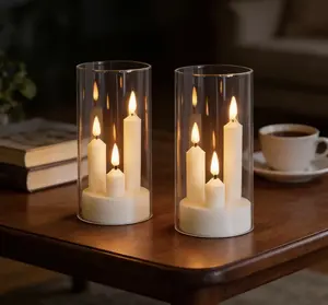 2-Pack LED Pillar Candles with Flickering Wicks - Battery Operated (Batteries Not Included), Warm Glow, Ideal for Home & Wedding Decor, Holiday Decorations, Plastic Candles, Valentine's Day, Easter, Christmas Decorations