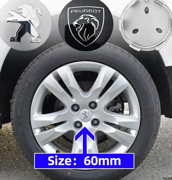4pcs 60mm Car Wheel Hub Caps Auto Emblem Tire Center Cover Badge For Peugeot 208 3008 607 301 106 406 407 107 308 2008 207 508