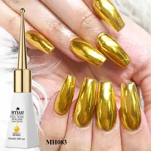 MTSSII 10ml Metallic Mirror Gel Nail Polish, Glass Bottle Golden Silvery Color Metal Gel Polish Manicure, High Glossy Finish, Top Gloss, Soak Off UV LED Nail Varnish for Home Salon Nail Art Design, Glitter Gel Nail Polish, Manicure Gels