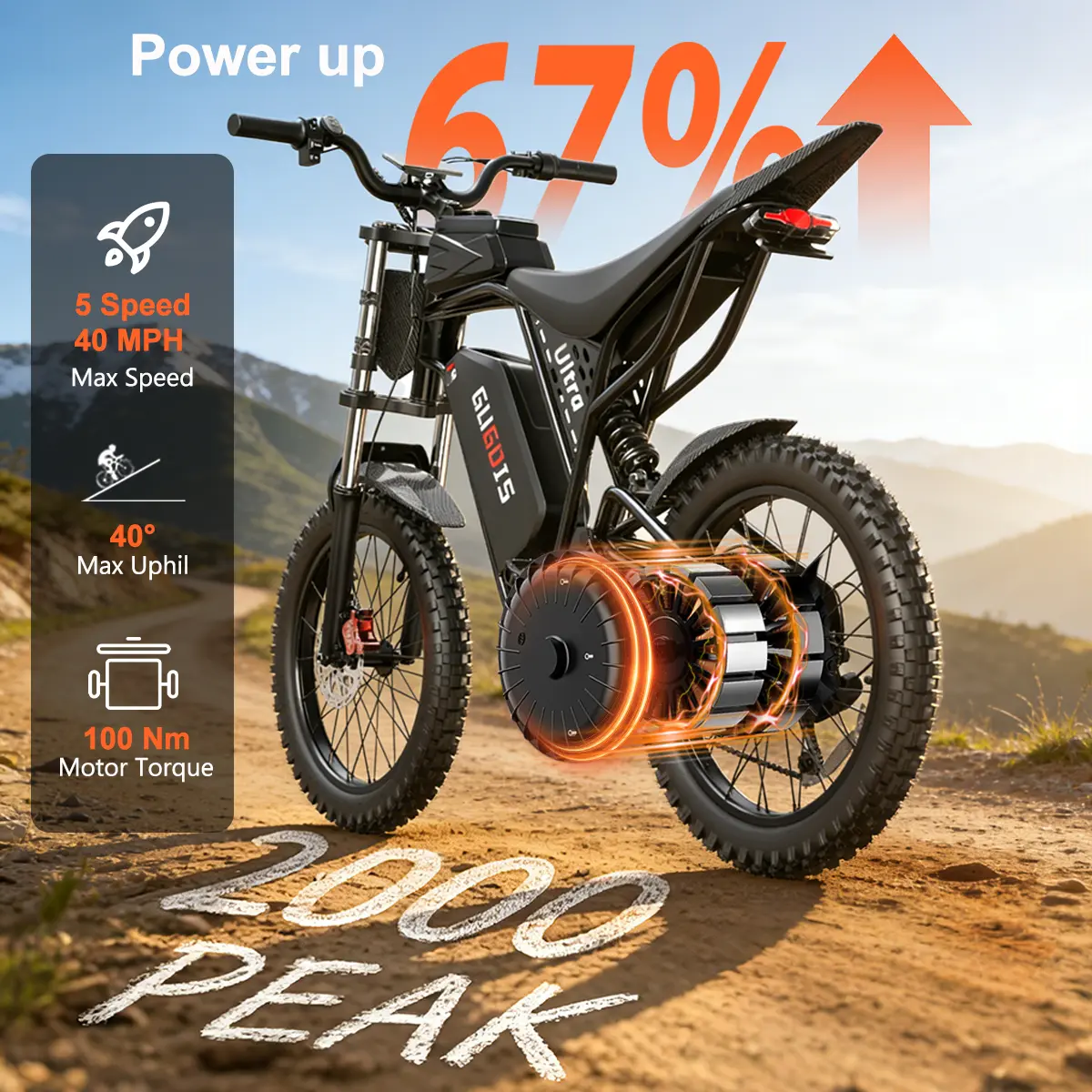 GUGOIS GT20Ultra 2000W Electric Bike for Adults, 40MPH Fast Off-Road Ebike with 52V 25Ah Battery, Full Suspension & Hydraulic Brakes