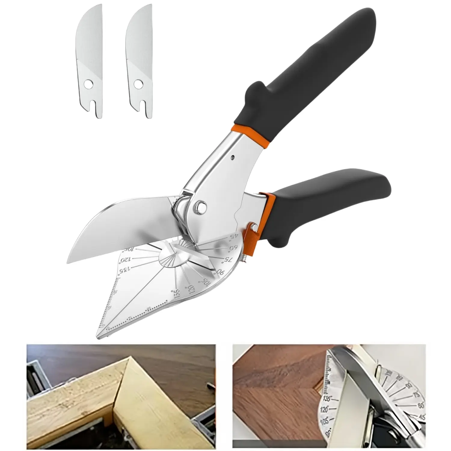 8" Multipurpose Miter Shear Cutter with 2 Extra Blades, Adjustable 45°-135° Angle for PVC Trim, Quarter Round Molding, Vinyl Flooring & Weather Stripping