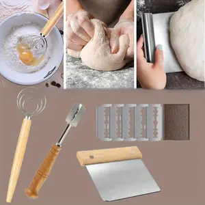 Set of 3 Danish Dough Whisk Bread Lame Bench Scraper with 5 Replaceable Scoring Bread Knife Set Great for Baking Sourdough Pizza Pastry Kitchen Baking Tools Tableware Bakeware Stainless
