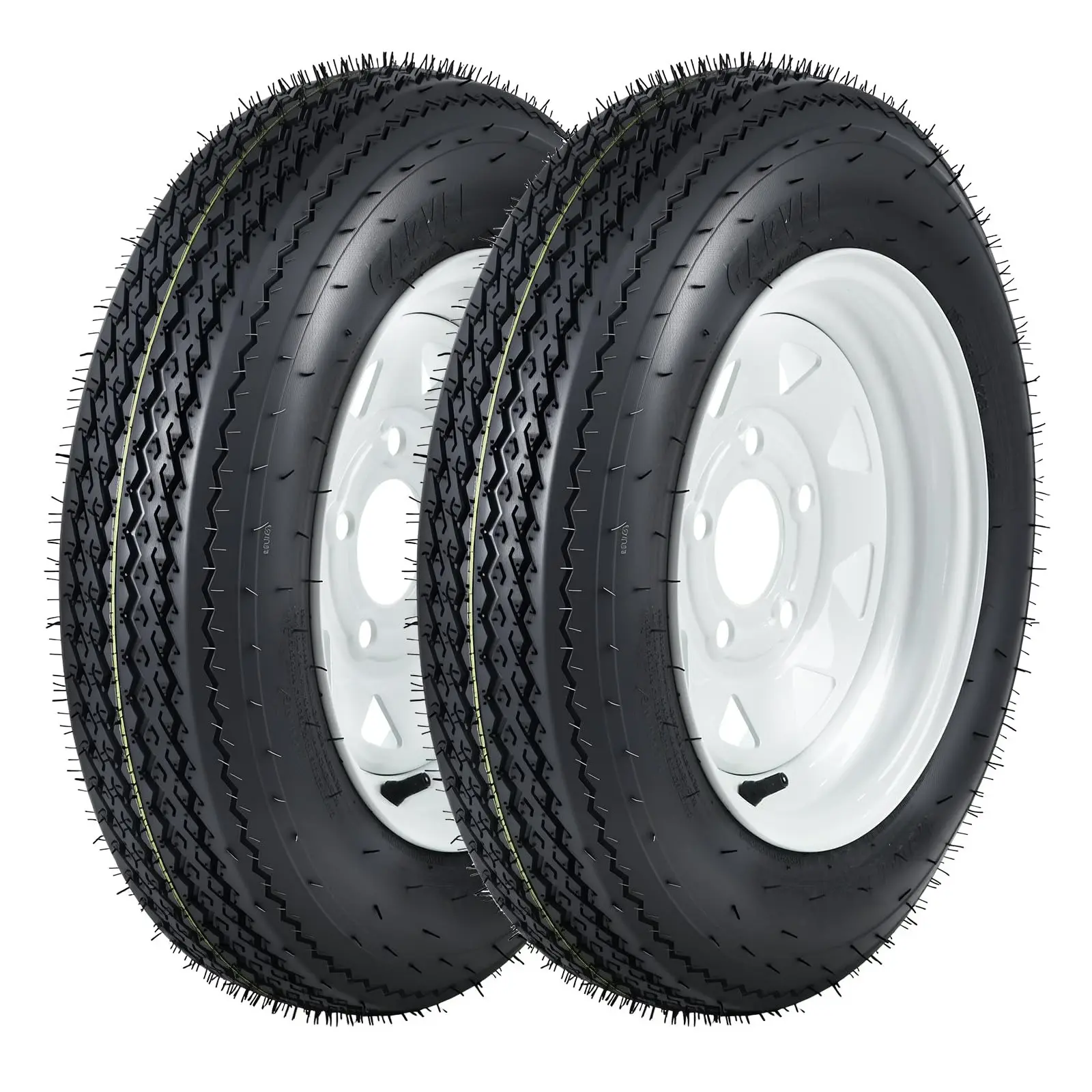 Garvee New Upgraded 2pcs 4.80-12 4.80x12 480-12 Durable Trailer Tires & Wheel Set - 5 Lug on 4.5” Bolt Pattern, Load Range C 6PR, 990LBS Capacity, White Modular Rim - For Utility, Boat, Camper Trailers - PCD: 114.3x5, Center Hole: 72, ET=0, Sidewall, Roug