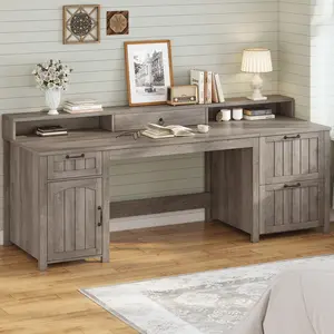 Sedeta 63-inch Farmhouse Executive Home Office Desk - Wooden Construction with Drawers, Vintage Look, Warm Wood Tonality, Ideal for Work, Enhances Workspace, Enhance Workspace