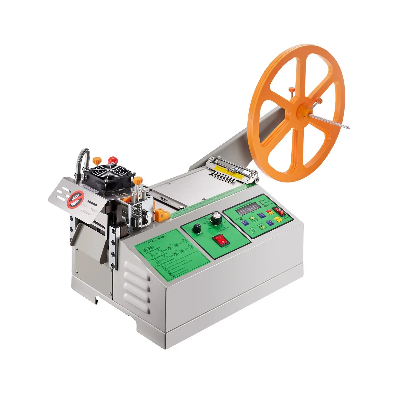 VEVOR Automatic Webbing Cutting Machine, Hot and Cold Ribbon Cutting Machine with Adjustable Temperature and LCD Display, Zipper Tapes Cutter for Nylon Webbing, Elastic Bands, Shoelaces