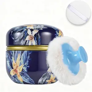 Body Powder Puff and Container, 3.15" Portable Empty Body Powder Container for Baby Women's Loose Dusting Powder, Powder Case Box with Lids for Bath, Travel and Home Use (Dark Night)