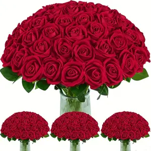 50/100 realistic red roses, tactile white/black/pink/blue long-stemmed artificial roses, apply to wedding decoration, home decoration, autumn decoration, Halloween decoration, Christmas decoration, Eternal Rose, Lifelike Artificial Flower