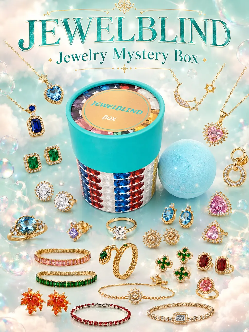 Jewelry Mystery Box for Women, Surprise Jewellery Gift Set - Fashion Silver-Plated Jewelry with 1 Random Necklace, Earrings, Bracelet, or Ring, Necklaces Earrings Set, Fashionable Jewelry Set