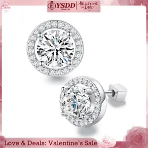 【#25】Synthetic Moissanite Round Halo Earrings Stud in 925 Sterling Silver for Women Men Hip Hop Jewelry Gift