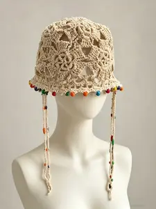 French Vintage Handmade Crochet Hollow Knit Hat, Elegant Breathable Sun Protection Cap for Women, Spring Summer Fashion Accessory, Sunscreen Hat, Handcrafted Cap