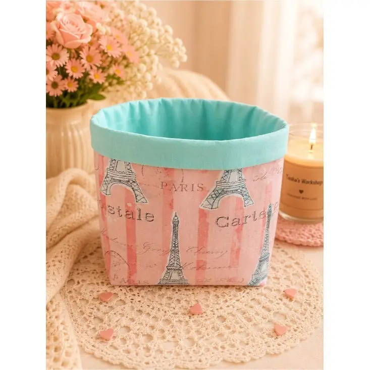 Paris Dreams Fabric Storage Basket | Handmade Reversible Organizer Bin
