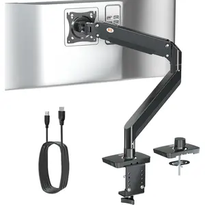Ultrawide  Arm for 22-43 inch, Heavy Duty Computer  Mount Holds 33lbs, Adjustable G Springs Single Desk Mount Stand with USB, Clamp, Grommet Be, VESA Mount 75 / 100mm, Black