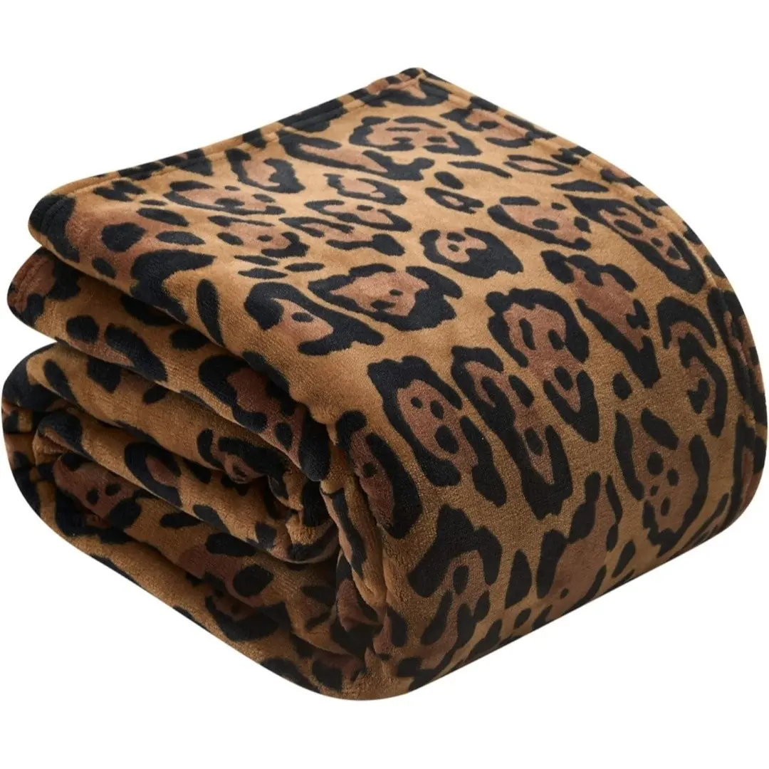 Super Soft Leopard Print Flannel Blanket with Polar Lining, Lightweight Cheetah Pattern Blanket for Couch, Sofa and Bed, Non-shedding, Flannel Printed Blanket