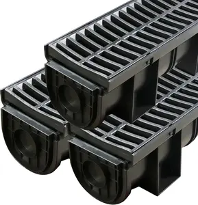Trench Drain System with Plastic Grate, 3 Packs HDPE Channel Drainage, 39.4" x 3.9" x 3.9" Garden Drain, Total Length 118.2 Inch for Driveway Yard Pool Sidewalk Patio (3, 3.9 x 3.9 Inch)