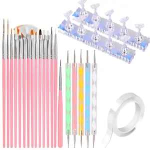 ✨ 23-Piece Beginner Nail Art DIY Brush and Tool Set, Including Multi-Functional Nail Brushes / Dual-Ended Dotting Pens / Nail Holders / Double-Sided Tape, for Home DIY and Salon Nail Art Designs, Nail Manicure Kit