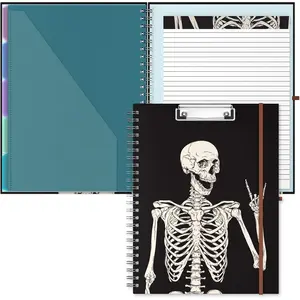 Clipboard Folio with Refillable Lined Notepad, 8.5 x 11 Folders with Storage 10 Pockets, Spiral Portfolio, Size 12.8X 9.7 in, Office & School Supplies, Skeleton