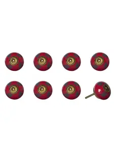 212 MAIN 1.5in Blue & Red Hand-Painted Flower Ceramic-Metal Drawer Pull Knobs - Set of 8, Traditional Home Decor for Large Appliance Parts & Accessories