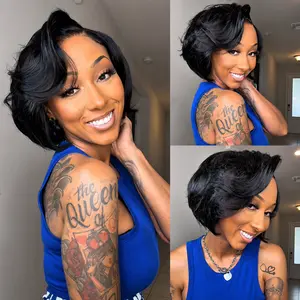 [Summer Must Have] Menglle Hair 7X6 Glueless Wigs Human Hair Side Part Bob Wig Wear and Go Pixie Cut Lace Front Wig Fashion Wigs 200% Density Natural Color/Brown Color/99J Color#Summervibes#DealsForYouDays