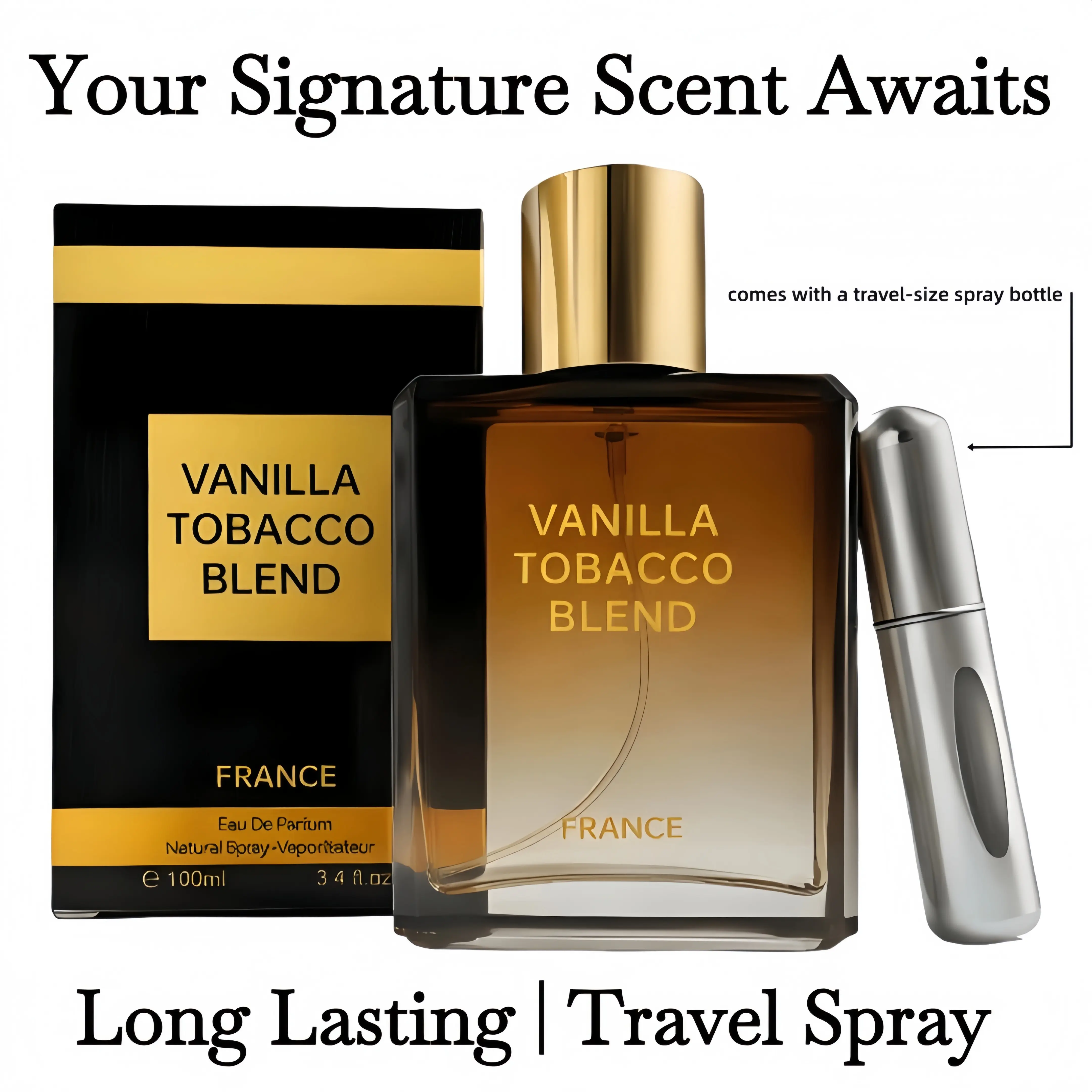 Men's Eau de Parfum Spray - VanillaTobacco Scent, 3.4 Oz / 100ml, Long-Lasting Fragrance with Oriental & Woody Notes, for a Warm, Sensual Signature Scent