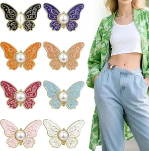 8-Pack Premium Butterfly Jean Buttons – Adjustable Waist Tighteners for Loose Jeans & Pants – Reusable, No-Sew, Detachable Metal Design for Instant Fit & Stylish Denim Fix