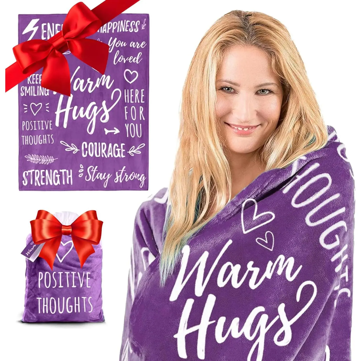 Buttery Soft Hug Blanket for Women - 50"x60" Purple Healing Blanket, Inspirational Words, Comforting Care Package Gift for Hard Times, Buttery Soft Blankets