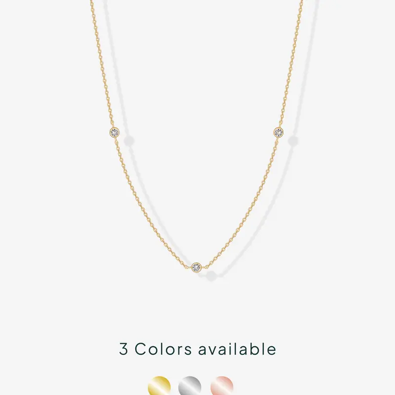 PAVOI 14K Gold Plated Station Necklace for Women - Dainty Choker Simulated Diamond Necklace - Lightweight Womens CZ Chain Necklace