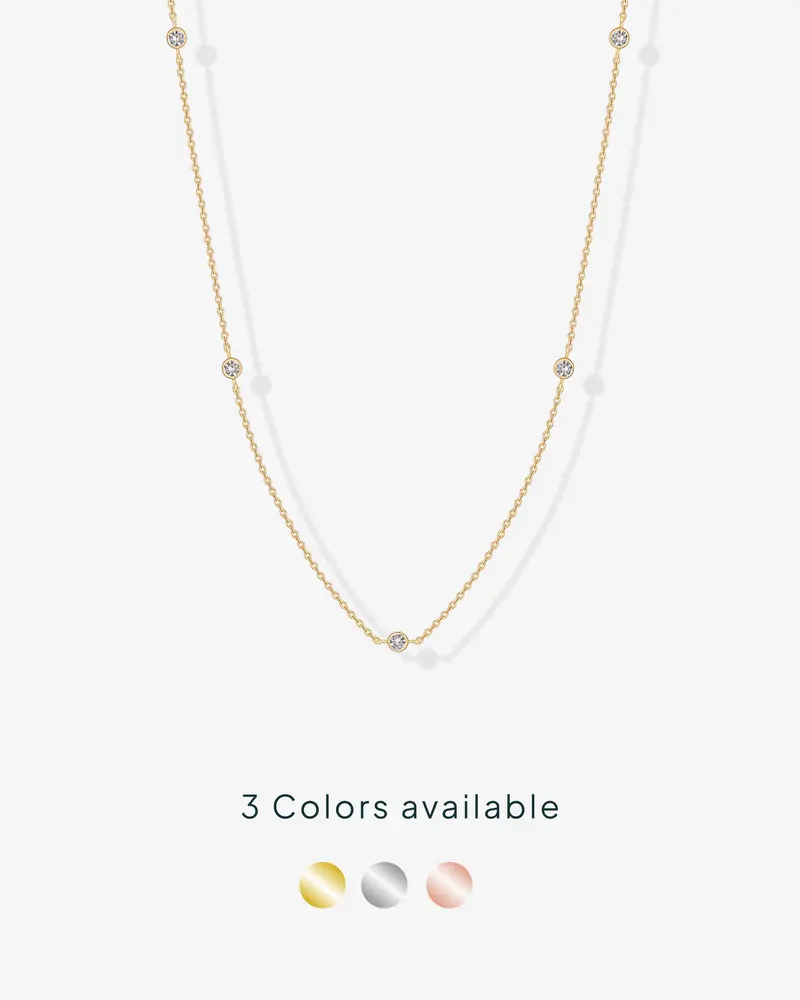 PAVOI 14K Gold Plated Station Necklace for Women - Dainty Choker Simulated Diamond Necklace - Lightweight Womens CZ Chain Necklace