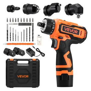 VEVOR Cordless Drill Driver, Summervibes,Summervibes, 5-In-1, Metal Chuck, Dual-Speed Variable, Drill Driver Kit with 2 Lithium Batteries and Charger, Tool Box, for Wood and Metal Drilling, Screw Tightening or Loosening