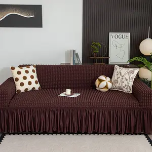 Full-Cover Stretch Sofa Cover, Sofa Slipcover, Sofa Couch Covers, Nordic Minimalist Style, All-Seasons Universal Fit for 1-4 Seater Sofa, Dustproof and Stain-Resistant, Easy to Clean, Ruffled Design Enhances Home Ambience, Home Essential for a Living Room