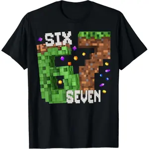Humorous Pixel Six Seven Gamer Birthday TShirt for Men Boys and Kids
