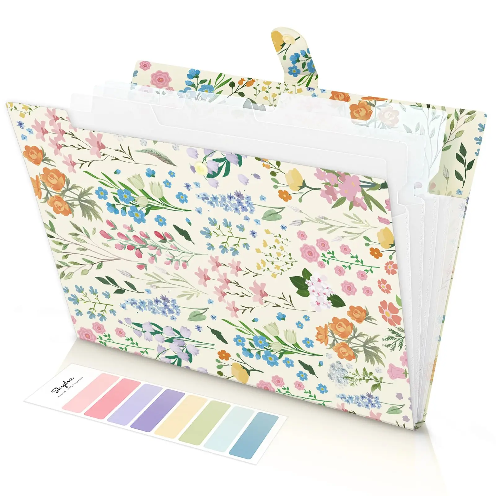 SKYDUE 5-Pocket Vibrant Floral Accordion File Organizer - Expandable Office Accessories for Desk, Important Documents, Receipts, Paperwork & Document Organization