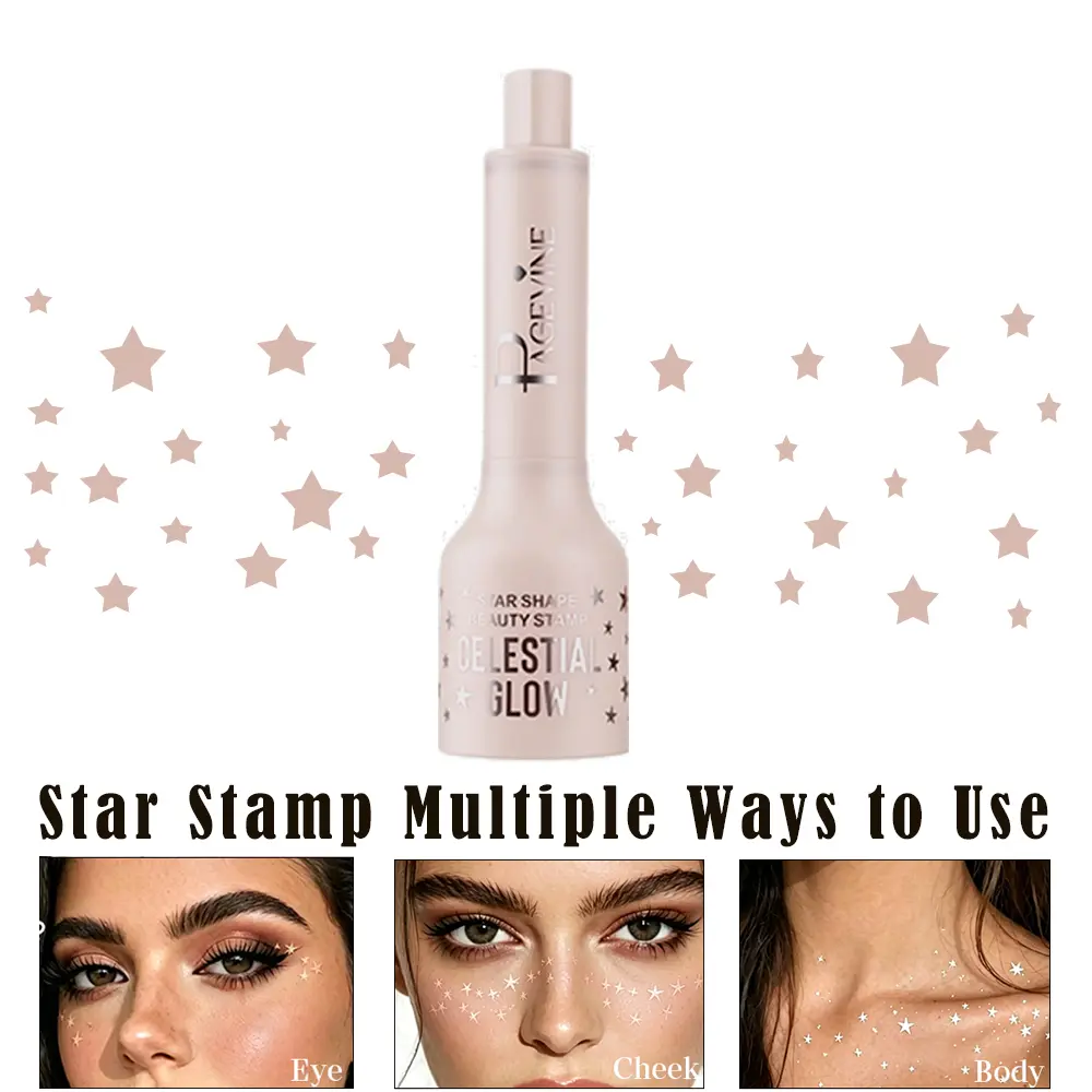 Dual-Ended Highlighter Stick with Star Stamp, Shimmer Glow Illuminator for Cheeks, Nose, and Eyes, Perfect for Daily & Party Looks
