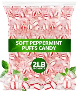 Soft Peppermint Puffs, 180 Mints, For Offices And Guests, Creamy Melt-In-Your-Mouth Candy, Individually Wrapped For Freshness, 2 Pound Bag For Candy Dishes, Parties And Coffee Stations