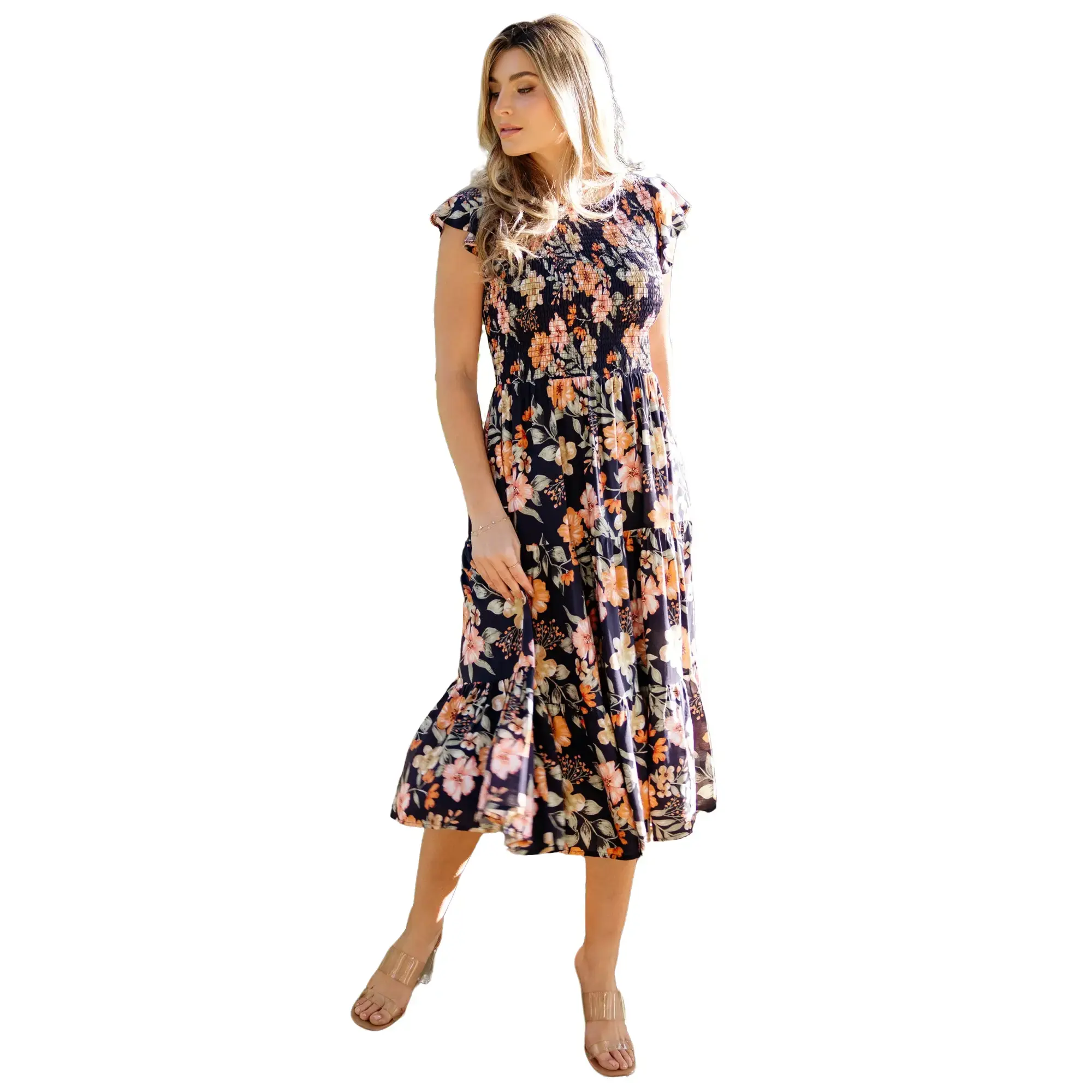 Loretta Smocked Midi Dress | Midnight Floral