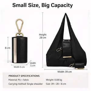 Keychain Tote Bag, Foldable Tote Bag, Expandable Leather Mini Bags with Key Ring, Portable Handbag for Daily Errands