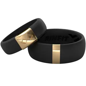 Silicone Wedding Ring Sets for Couple – MetalBar & MetalInfinity Collection. (Black with Gold)