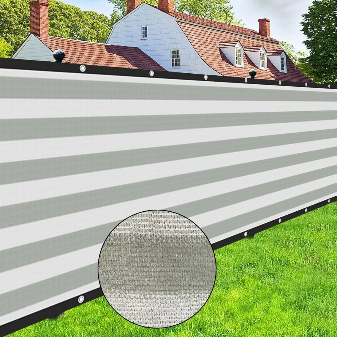 4/5/6ft Fence Privacy Screen, Medium-duty Privacy Fence Screen, Outdoor Shade Cloth Mesh Barrier, Cable Zip Ties Included, Gray and White stripes 90GSM