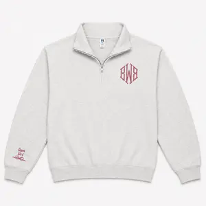 Embroidered Monogram Quarter Zip Sweatshirt, Personalized Initial Name Pullover, Custom Monogrammed Gift for Her, Gym Girl Sweatshirt, Christmas Gift, Gym Quarter Zip, Personalized Team Apparel
