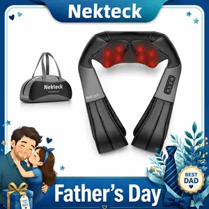 Nekteck Shiatsu Neck & Back Massager with Soothing Heat Electric Deep Tissue 3D Kneading Massage Pillow for Shoulder Leg Body Muscle Pain Relief 8 Soft Springy Massage Heads with Built-in Heating Function