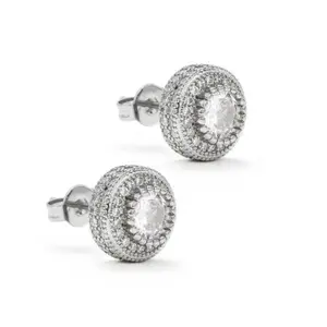 Men's Iced Out Huggie Hoop Earrings, Hip-Hop Style Micro Pave Cubic Zirconia Jewelry in a White Gold Finish, Earrings Jewelry