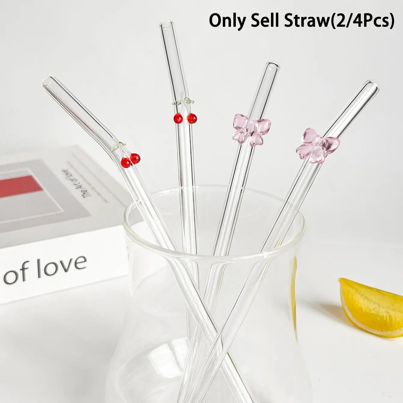 Cute Cartoon Glass Straws, Reusable Bendy Design, Cherry/bow Shape, Perfect for Smoothies, Milk Tea, Juice, Parties, Gifts, Glass Straw Drinkware, Drinking Straw